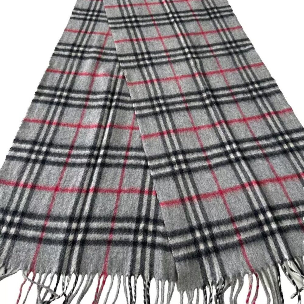 Burberry Classic Check Scarf Grey 100% Cashmere Unisex Scarf Made In England - Picture 5 of 7
